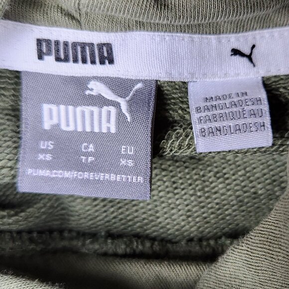 Puma Hoodie Athletic Streetwear Logo Olive Green kangaroo pocket Casual - Sz. XS - Picture 3 of 9